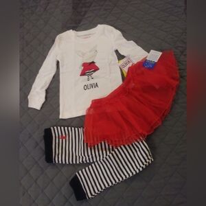 Olivia Red Tutu and Striped Leggings Set